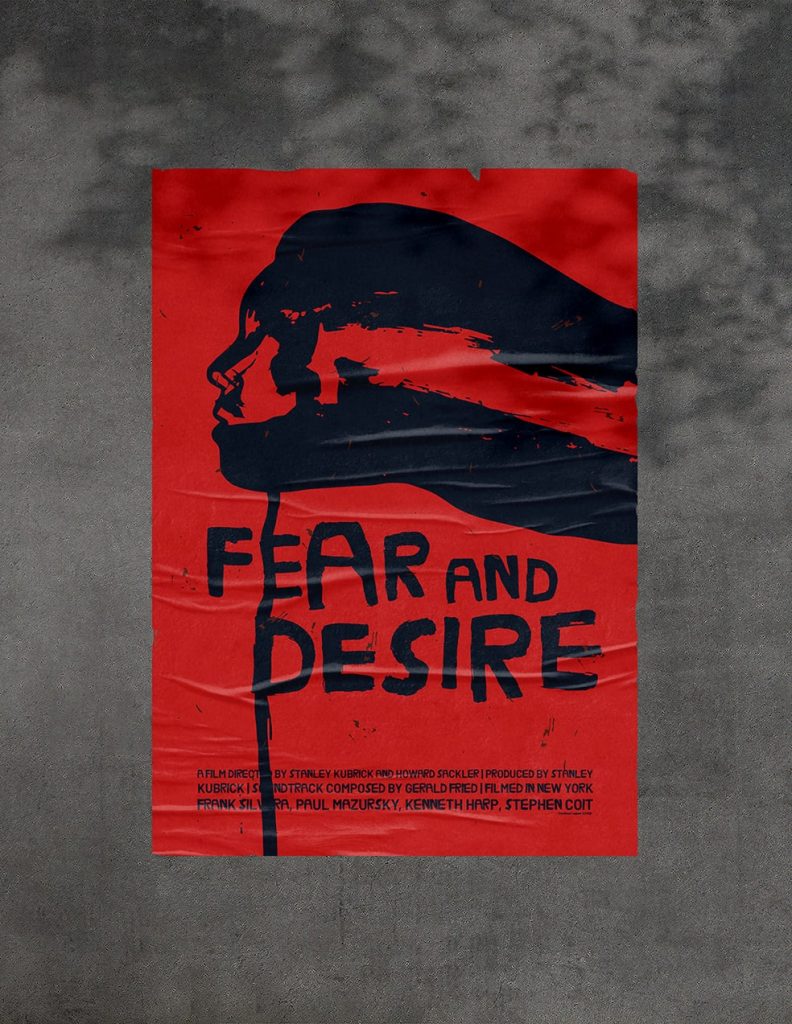 Mockup van een filmposter voor Stanley Kubrick's film Fear and Desire door Shellsey Lagaet